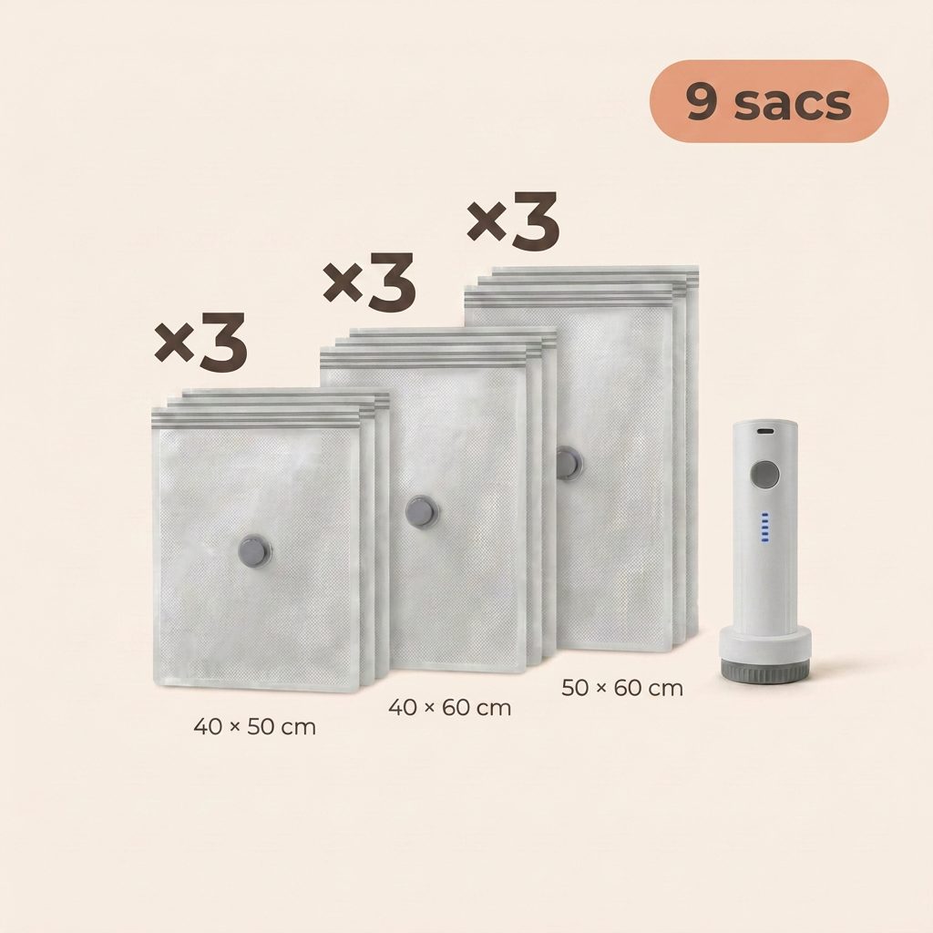 Mini aspirateur de valise NovaPower posé sur une housse de compression