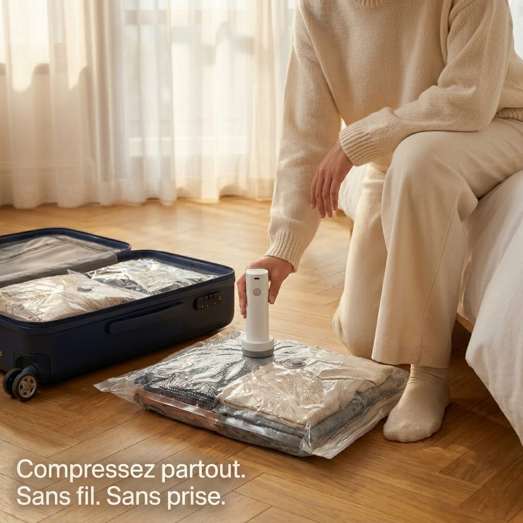 Vêtements d'hiver compressés dans une housse sous vide